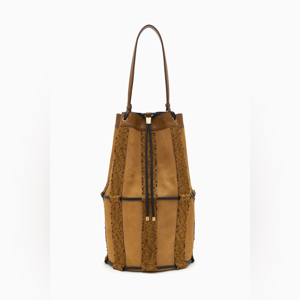 F/W 2022 Ulla Johnson Willow XL Drawstring Bucket Bag in Senape Colorblock - Picture 2 of 14